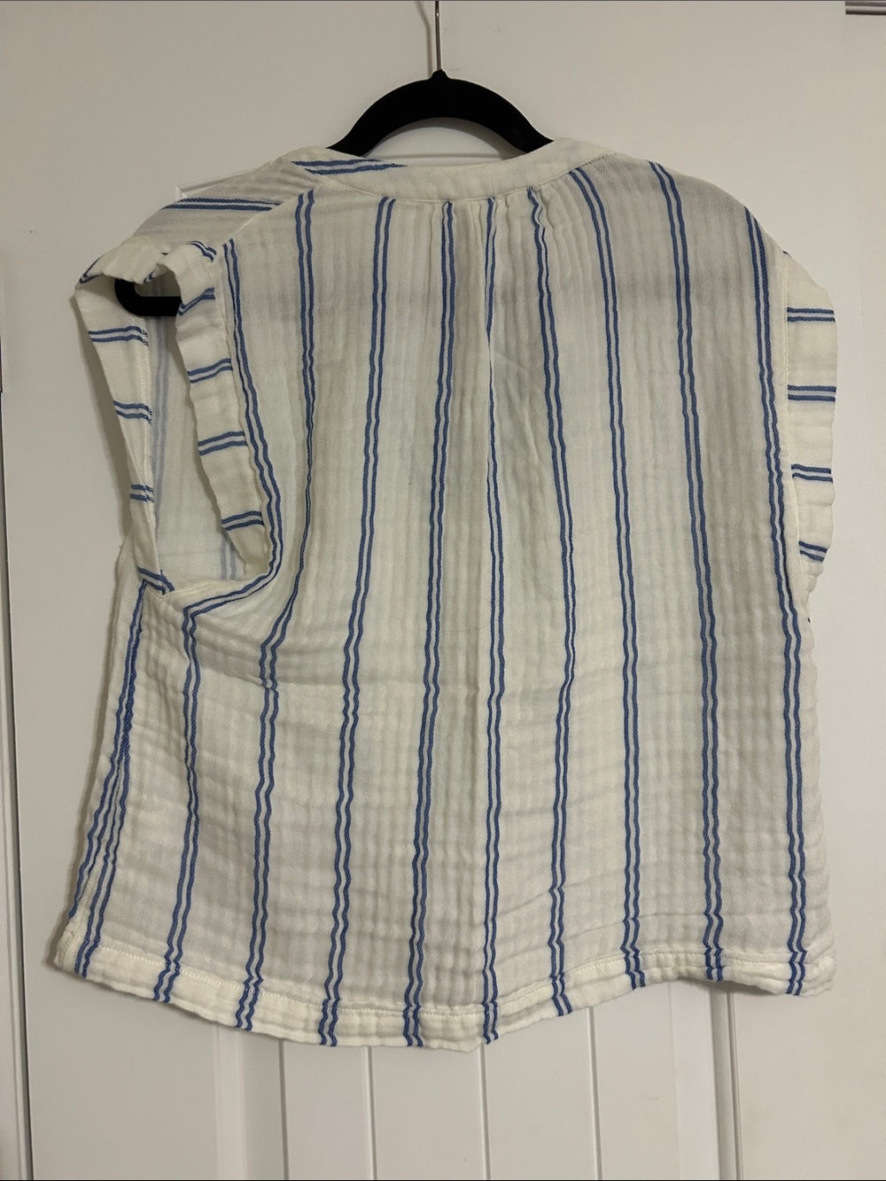 Faherty Striped Sleeveless Gauze Top in White and Blue - Picture 4 of 5